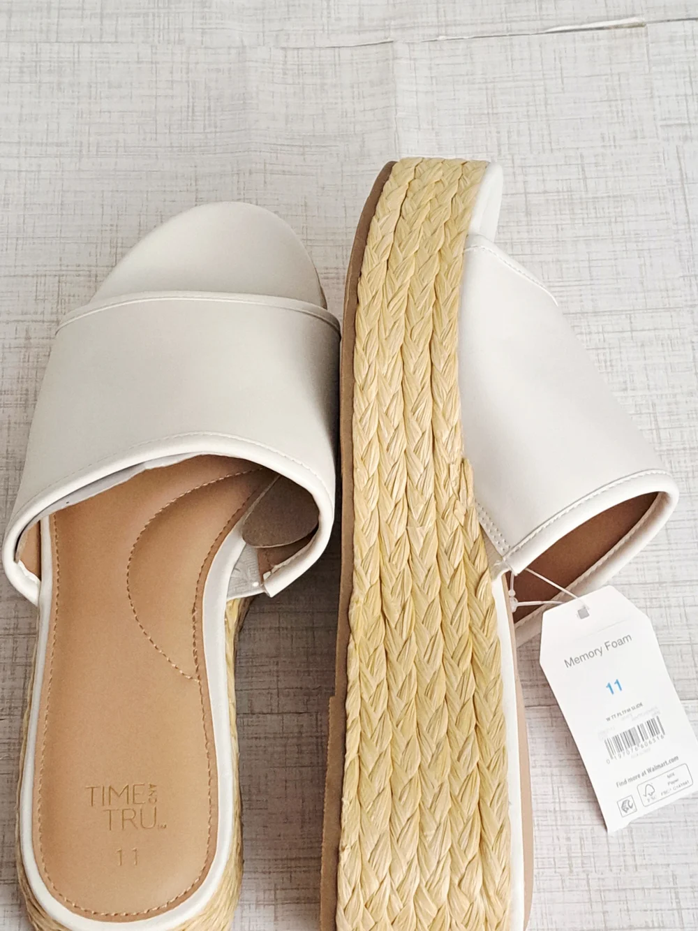 Time and Tru Women's Raffia Platform White Slide Sandals